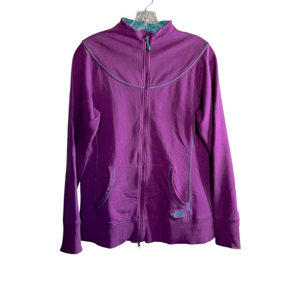 The North Face Purple Teal Spellout Mock Neck Zip Up Outdoor‎ Jacket